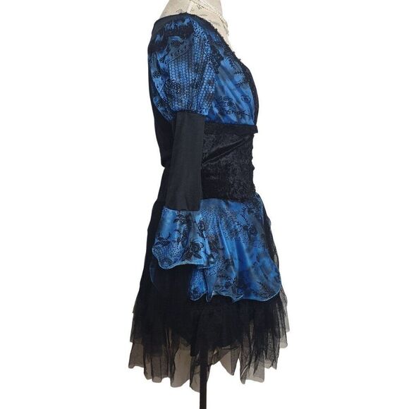 Womens Gothic Witch Blue & Black Lace Corset Dress Size S Halloween Costume NWT - Picture 2 of 6